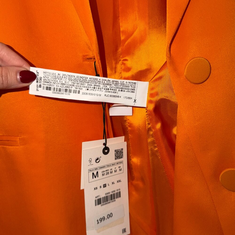 Orange Ostrich Feather Trim Blazer Suit Jacket and Drawstring Pant Suit Zara NWT - Picture 9 of 13